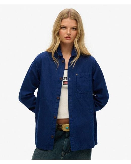 Superdry Blue The Merchant Store - Oversized Linen Overshirt