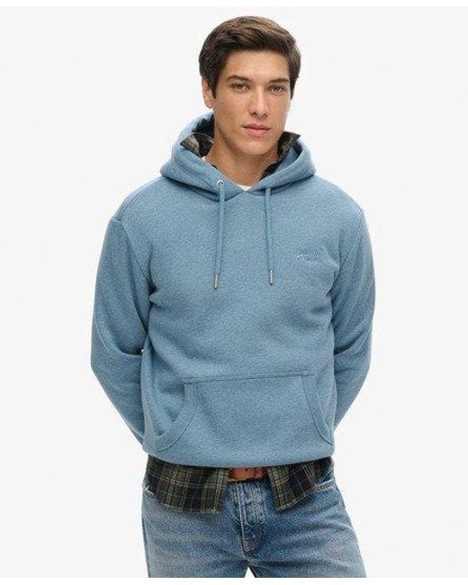 Superdry Blue Classic Logo Embroidered Essential Hoodie for men