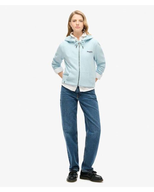 Superdry Blue Essential Logo Half Brushed Zip Hoodie