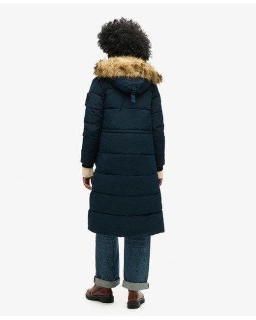 Superdry Blue Longline Faux Fur Everest Coat