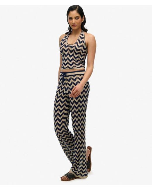 Superdry Blue & Co Zigzag Knit Wide Trousers