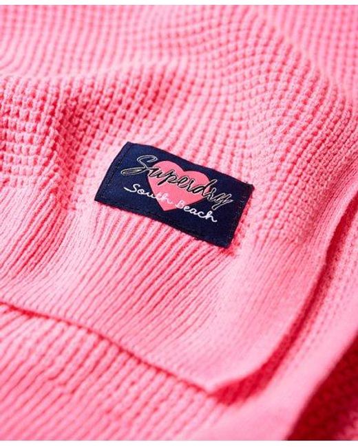 Superdry Pink Waffle Acid Wash Knit Jumper Fluro