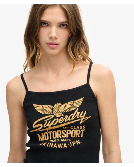 Superdry Black & Co Ladies Retro Rocker Graphic Rib Cami Top