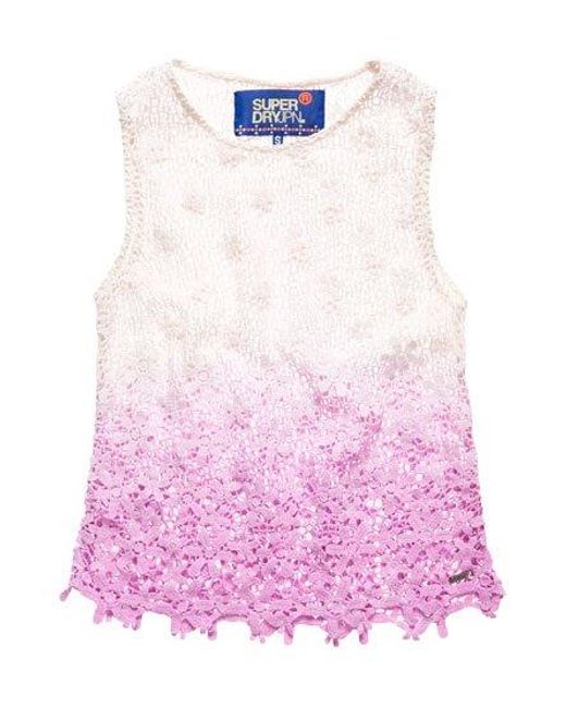 Superdry Red Daisy Lace Tank Top Dip Dye