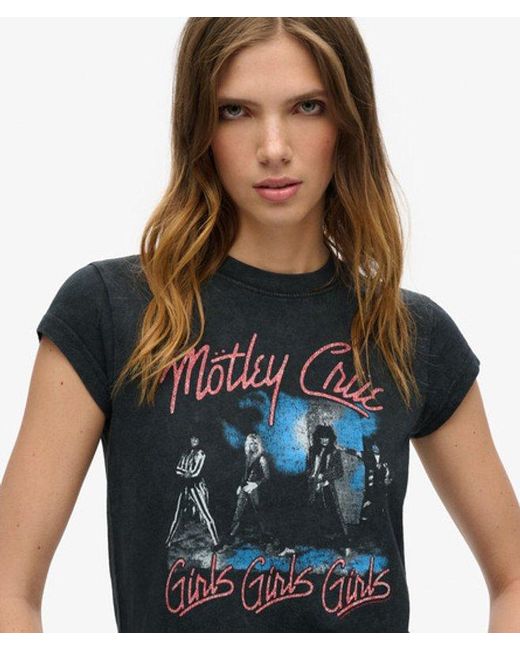 Superdry Black & Co Motley Crue X & Co Cap Sleeve T-shirt