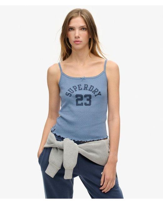 Superdry Blue & Co Athletic Essentials Graphic Pointelle Cami Top