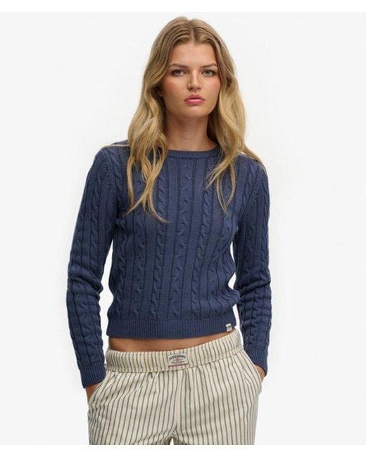 Superdry Blue Essentials Slim Cable Jumper