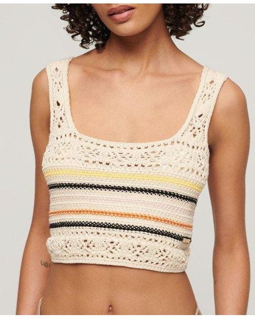 Superdry Natural Lace-up Crochet Cropped Vest Top