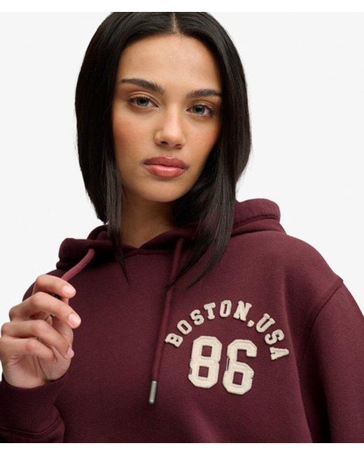 Superdry Red & Co Athletic Essential Applique Cropped Hoodie
