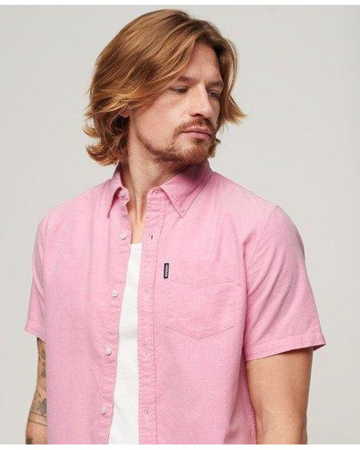 Superdry Pink Oxford Short Sleeve Shirt for men