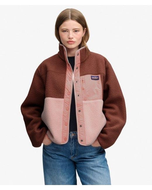 Superdry Brown Colour Block Fleece Jacket