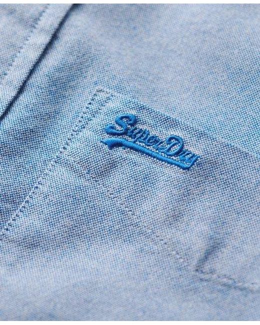 Superdry Blue Organic Cotton Long Sleeve Oxford Shirt for men