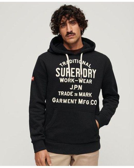 Superdry Workwear Hoodie Met Flockprint in het Black voor heren