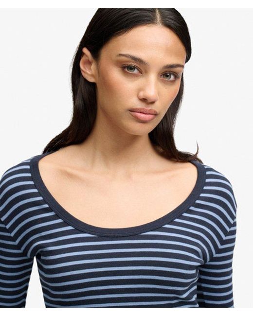 Superdry Blue & Co Athletic Essentials Striped Long Sleeve Top