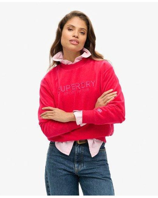 Superdry Red Velour Graphic Boxy Crew Sweatshirt