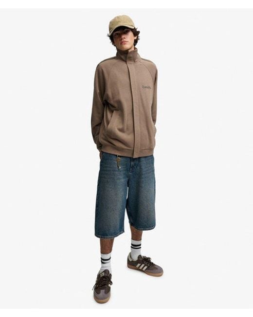 Superdry Brown Bench High Neck Stripe Track Top for men