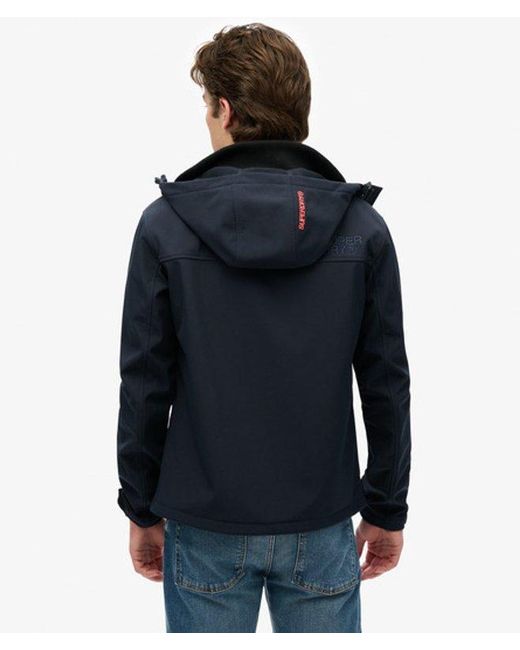 Superdry Blue & Co Lightweight Embroidered Logo Hooded Soft Shell Trekker Jacket for men
