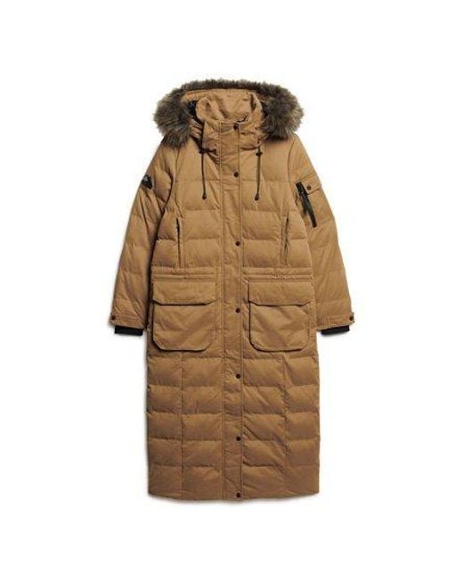 Superdry Metallic Microfibre Expedition Longline Parka Coat / Sandstone