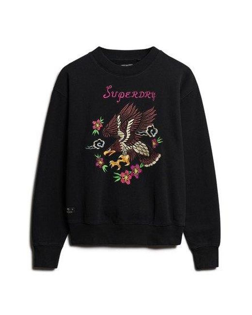 Superdry Black Suika Embroidered Loose Sweatshirt