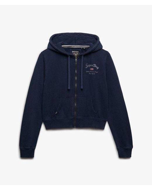 Superdry Blue & Co Athletic Essentials Cropped Zip Hoodie