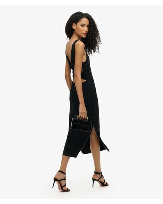 Superdry Jersey Twist Back Midi Dress in Black | Lyst