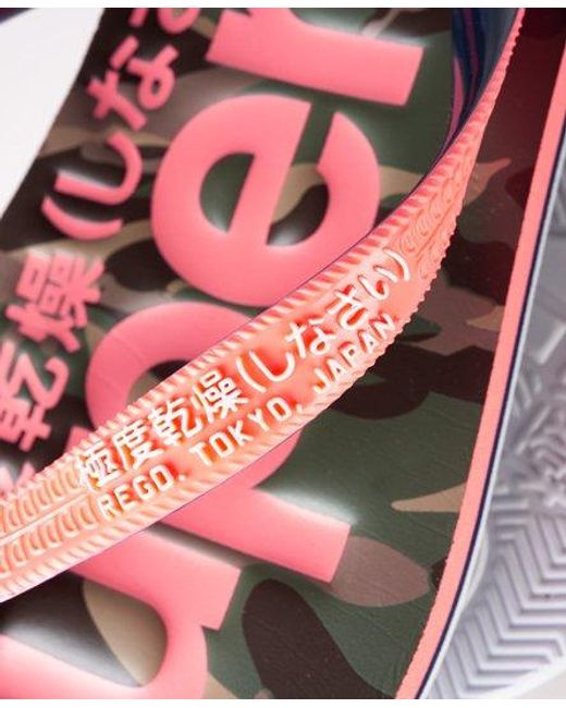 Superdry Pink Classic Camo Flip Flops Fluro Coral/Dark/Optic