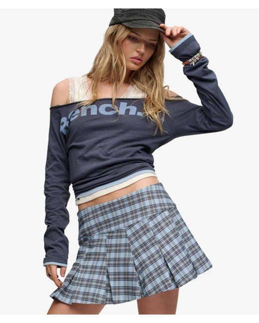 Superdry Blue Bench X & Co Bench Logo Pleated Check Mini Skirt