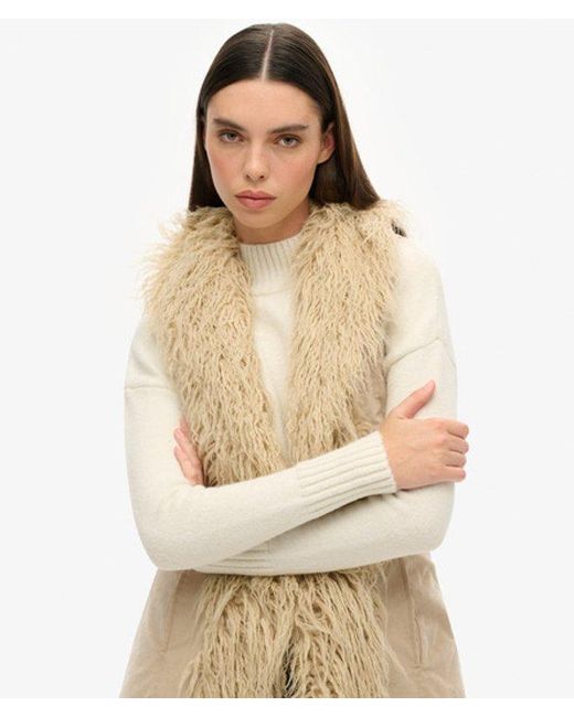 Superdry Natural & Co Faux Fur Afghan Long Gilet