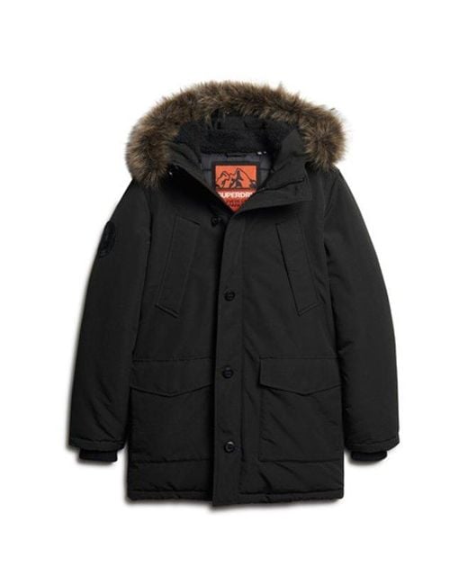 Superdry Black Everest Faux Fur Hooded Parka Coat for men