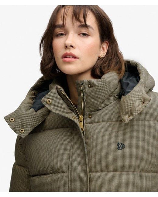 Superdry Green & Co Premium Hooded Check Puffer Jacket