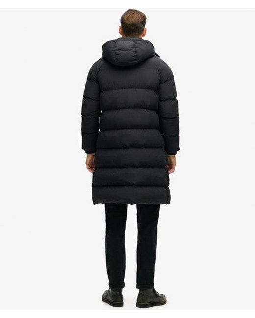 Superdry Lange Pufferjas Met Capuchon in het Black voor heren