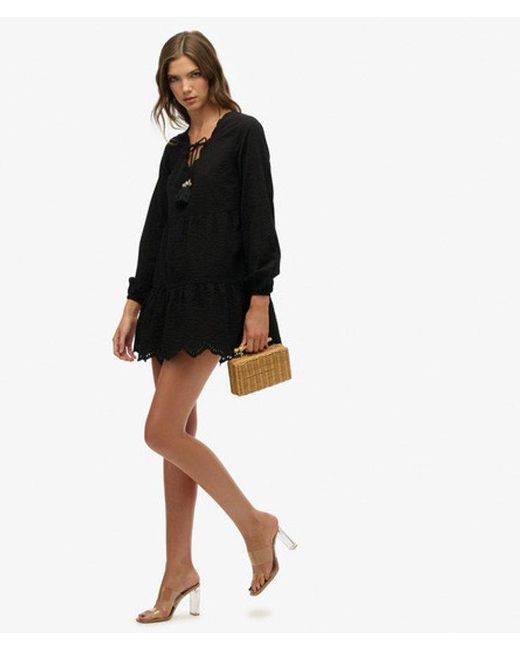 Superdry Black & Co Broderie Tiered Mini Dress