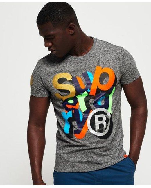 Superdry Gray Super 5 T-Shirt Flint Grit for men