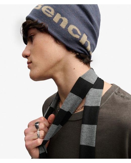 Superdry Blue Bench X & Co Bench Jacquard Skater Beanie Hat for men