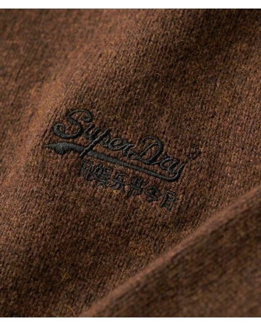Superdry Brown Essential Embroidered Knitted Half Zip Jumper for men