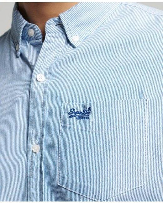 Superdry Blue Organic Cotton Classic University Oxford Shirt Ticking Stripe for men