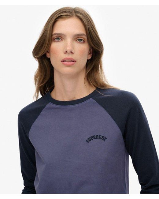 Superdry Blue Essential Logo Long Sleeve Baseball Top