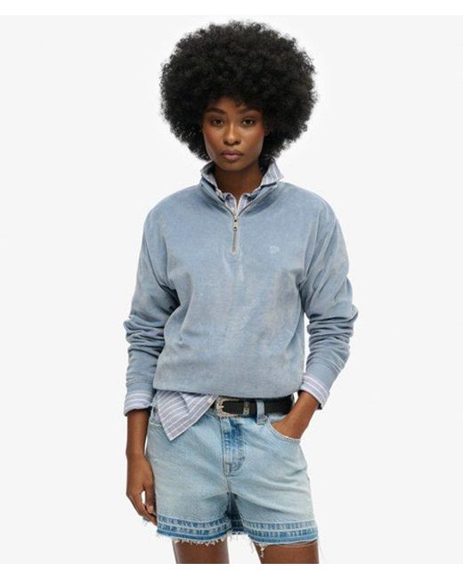 Superdry Blue & Co Velour Half Zip Sweatshirt
