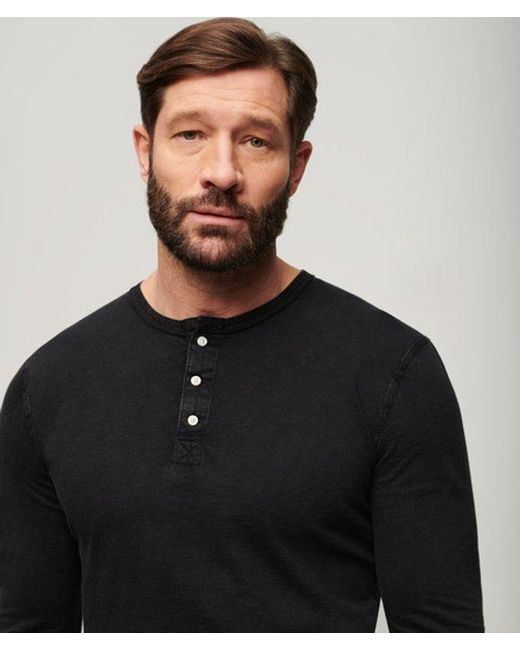 Superdry Black & Co Classic Long Sleeve Jersey Grandad Top for men