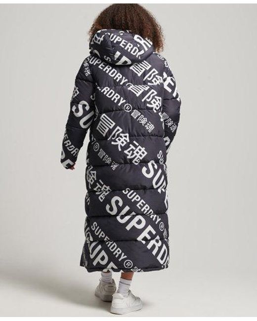 Superdry Black All Over Print Longline Puffer Jacket