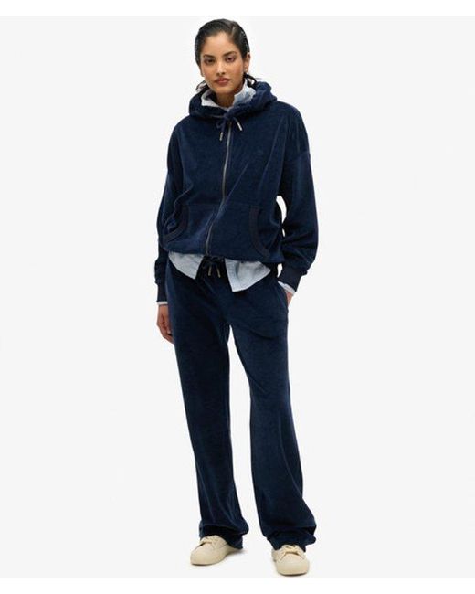 Superdry Blue Velour Zip Hoodie