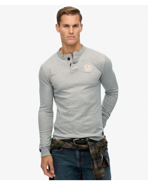 Superdry Gray Vintage Athletic Grandad Top for men