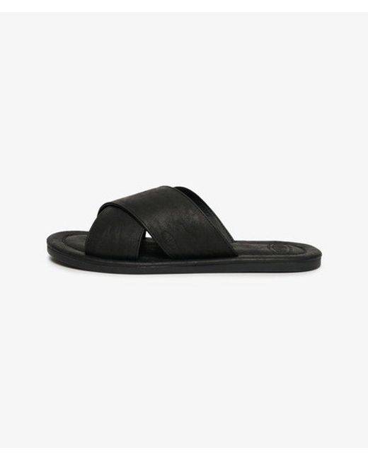 Superdry Black & Co Vintage Cross Strap Slides for men