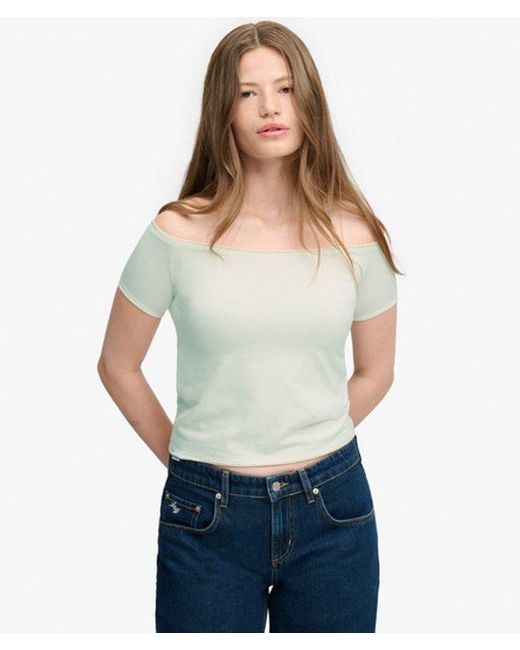 Superdry White Bardot Short Sleeve Off Shoulder Top