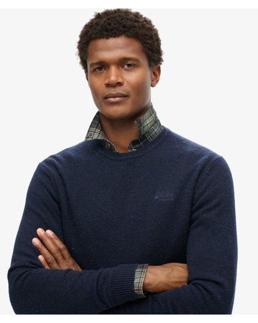 Superdry Blue Essential Slim Fit Crew Jumper for men