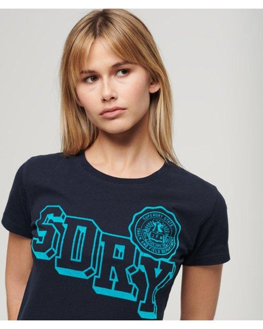 Superdry Blue & Co Varsity Flocked Fitted T-shirt