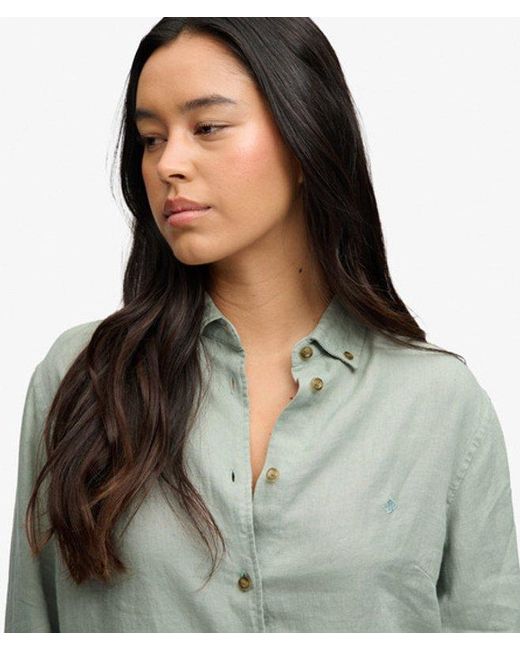 Superdry Gray & Co Premium Linen Button Down Slim Shirt