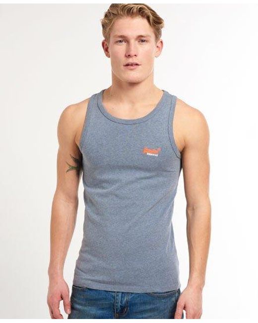 Superdry Blue Vintage Embroidery Vest Top Pearl Marl/Neon/Snow for men