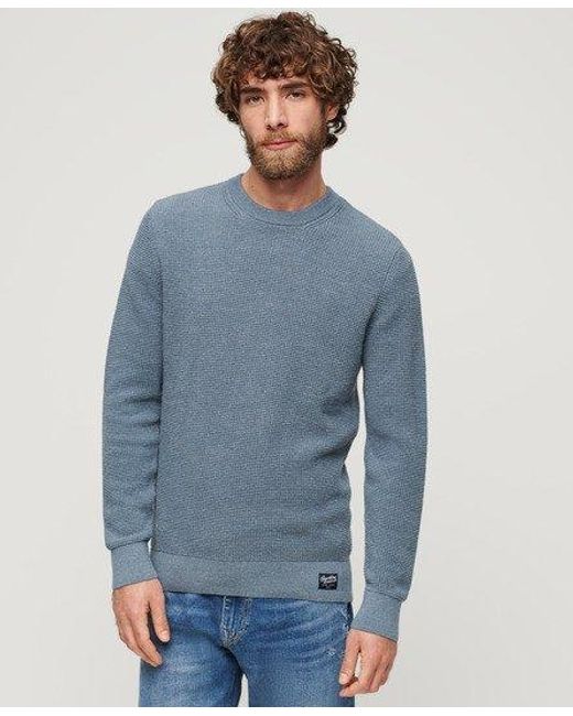 Superdry Blue Textured Crew Knitted Jumper for men
