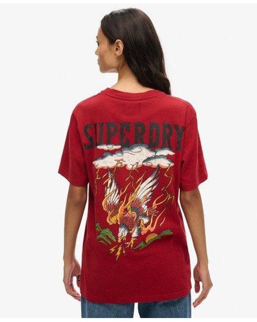 Superdry Red Oversized Tattoo Graphic T-shirt